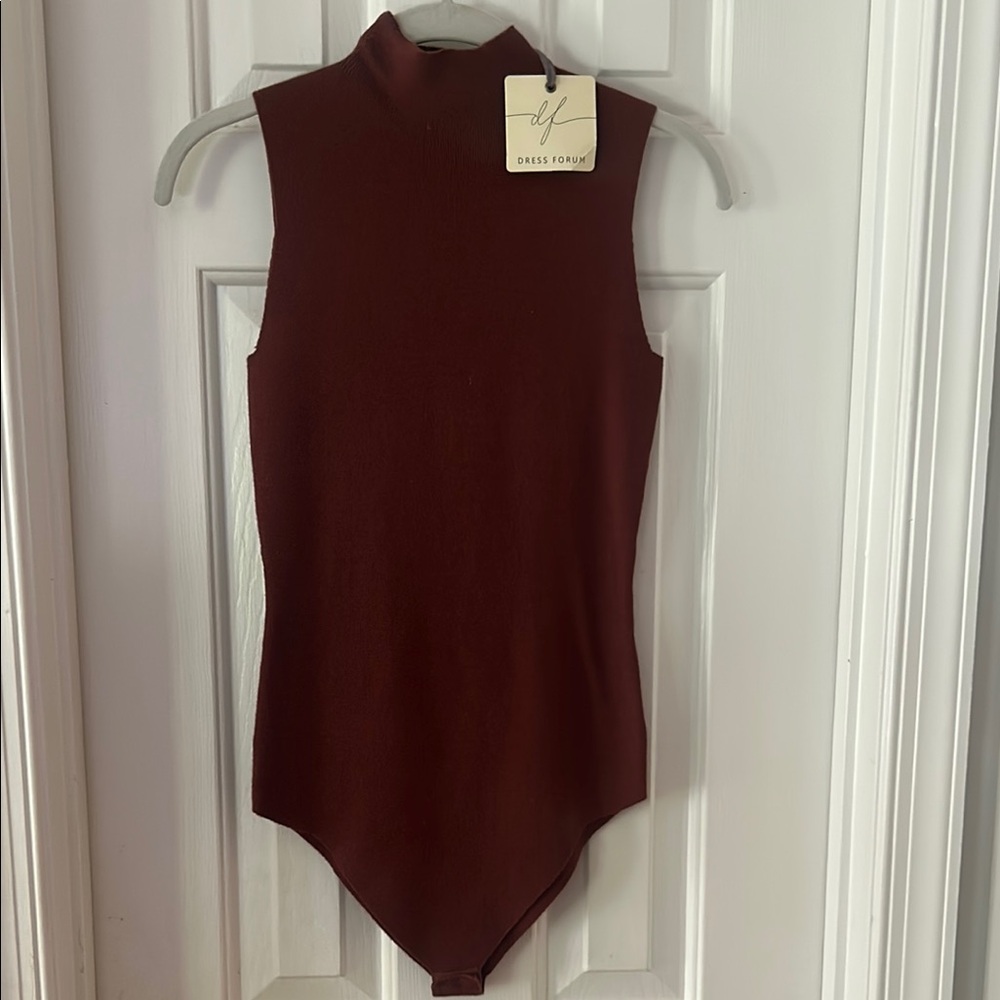 Dress Forum Red Fitted Bodysuit with Mandarin Collar